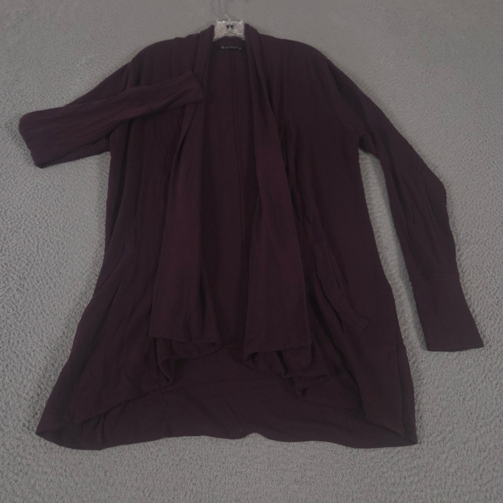 Athleta Sweater Womens M Plum Pranayama Restore Rib Wrap Cardigan Pockets Ribbed